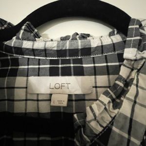 Loft Black & White Ruffle Edge Button Down